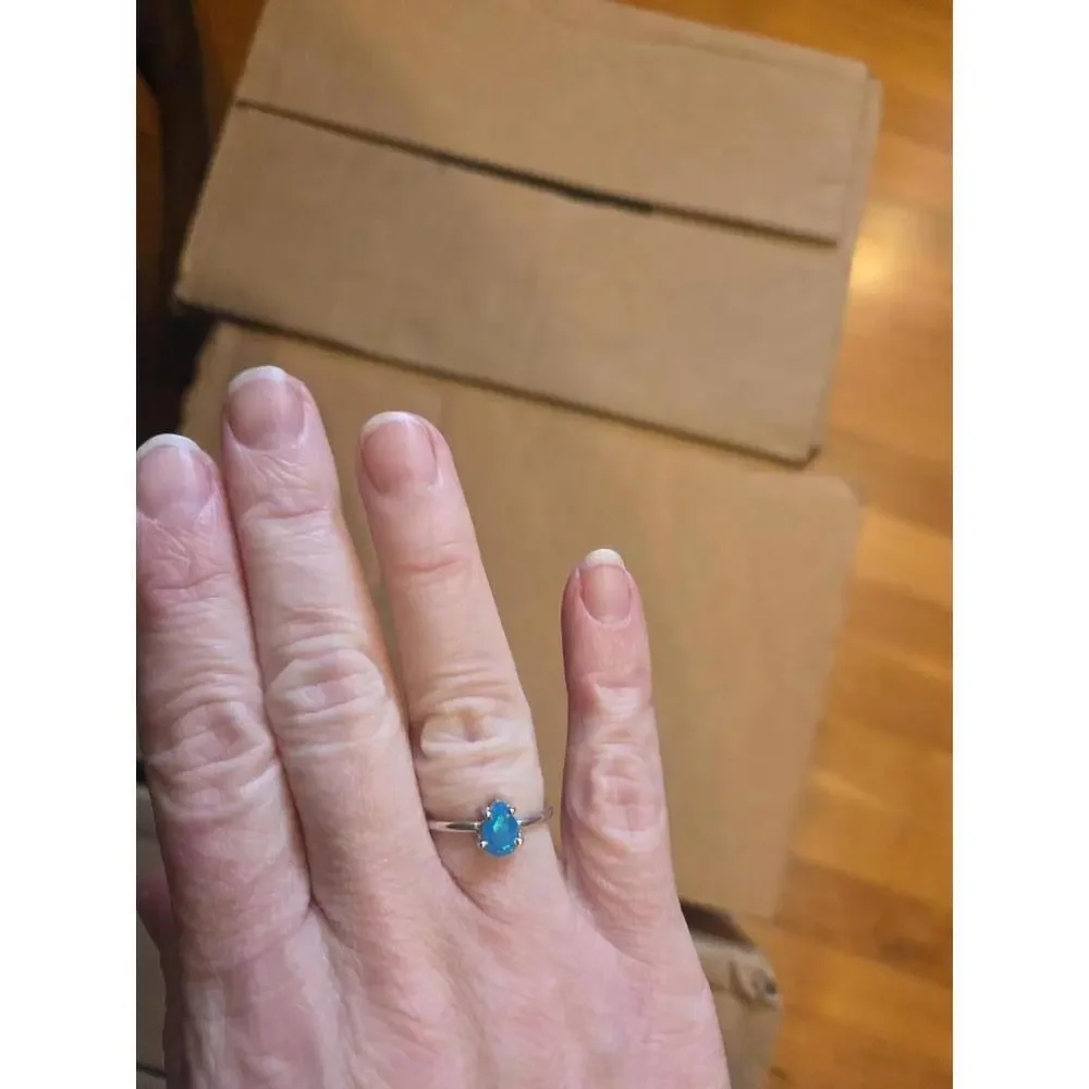 Sterling Silver Ring with Blue Opal Teardrop Stone